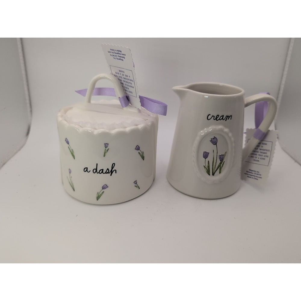 Rae Dunn A dash/Sugar and Cream Set Purple Tulip Farmhouse Coffee Bar Decor NEW